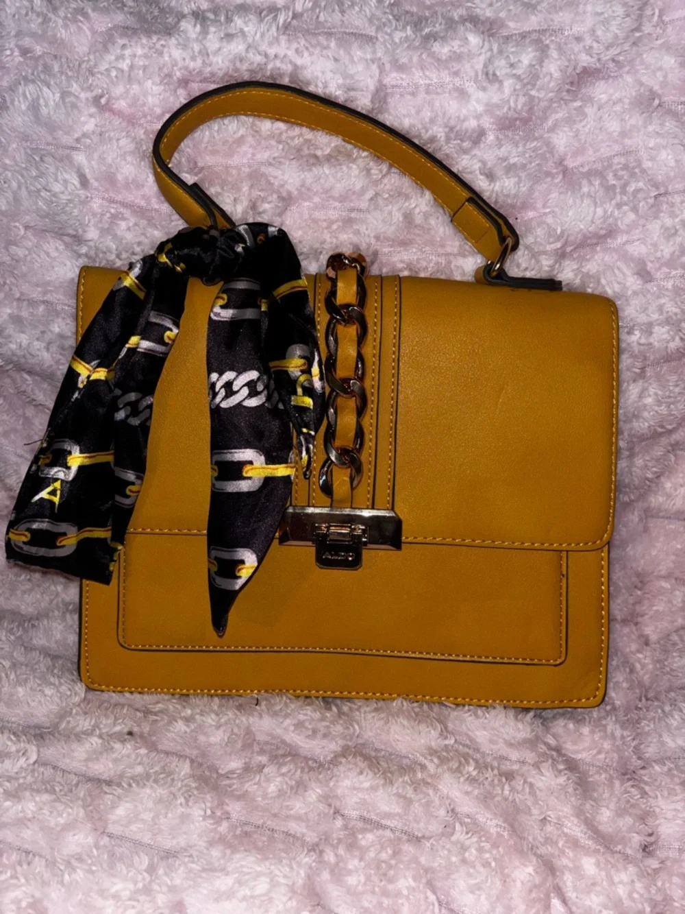 Aldo Mustard Yellow Top-Handle Women’s Bag with Chain Accent